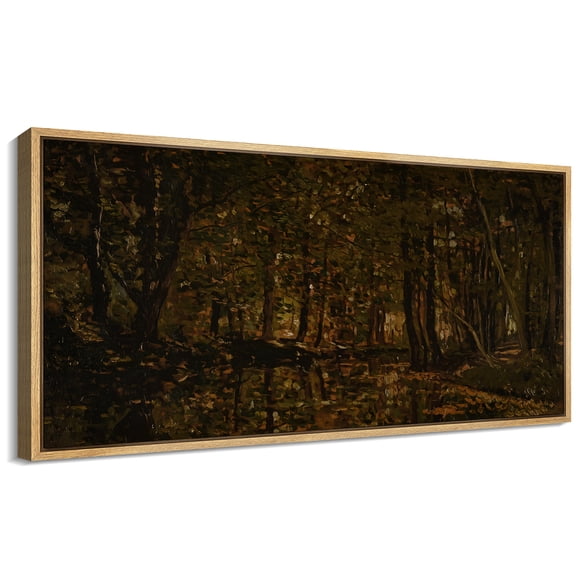 Large Framed Canvas Print Vintage Dark Brow Forest Wall Art Decorative Ready to Hang Painting for Living room Bedroom - 60"x30" Natural Frame