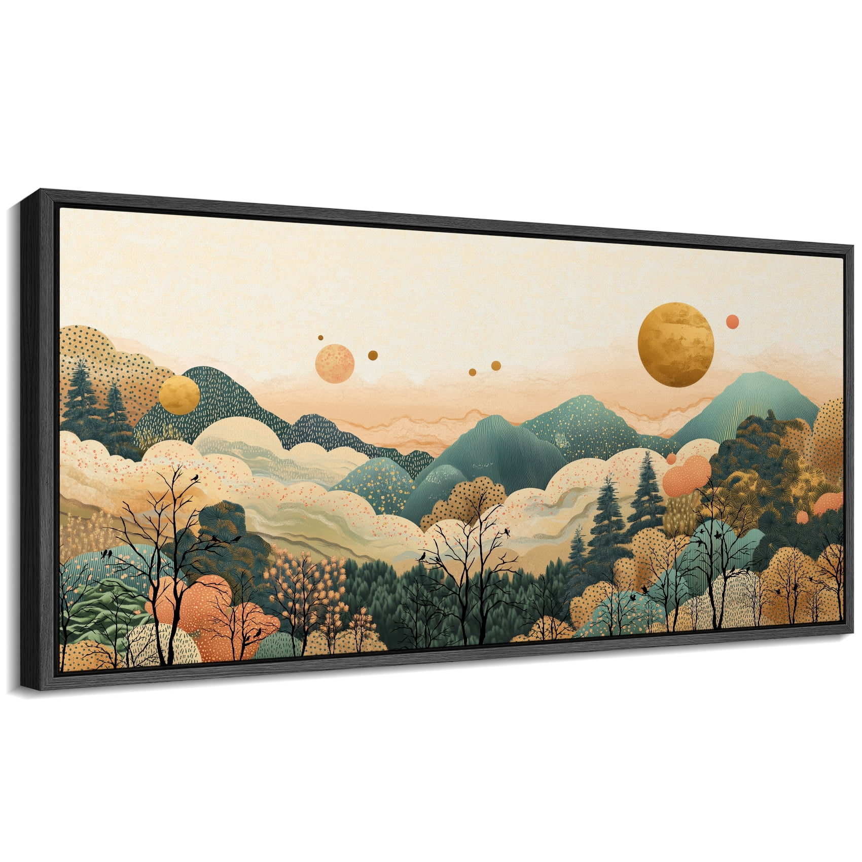 Large Framed Canvas Print Vintage Dream World Mountains & Forest Wall ...