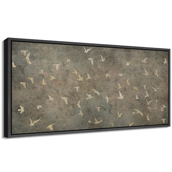 Large Framed Canvas Print Vintage-Inspired Golden Birds on Aged CanvasWall Art Decorative Ready to Hang Painting for Living room Bedroom 60x30 inches Black Frame
