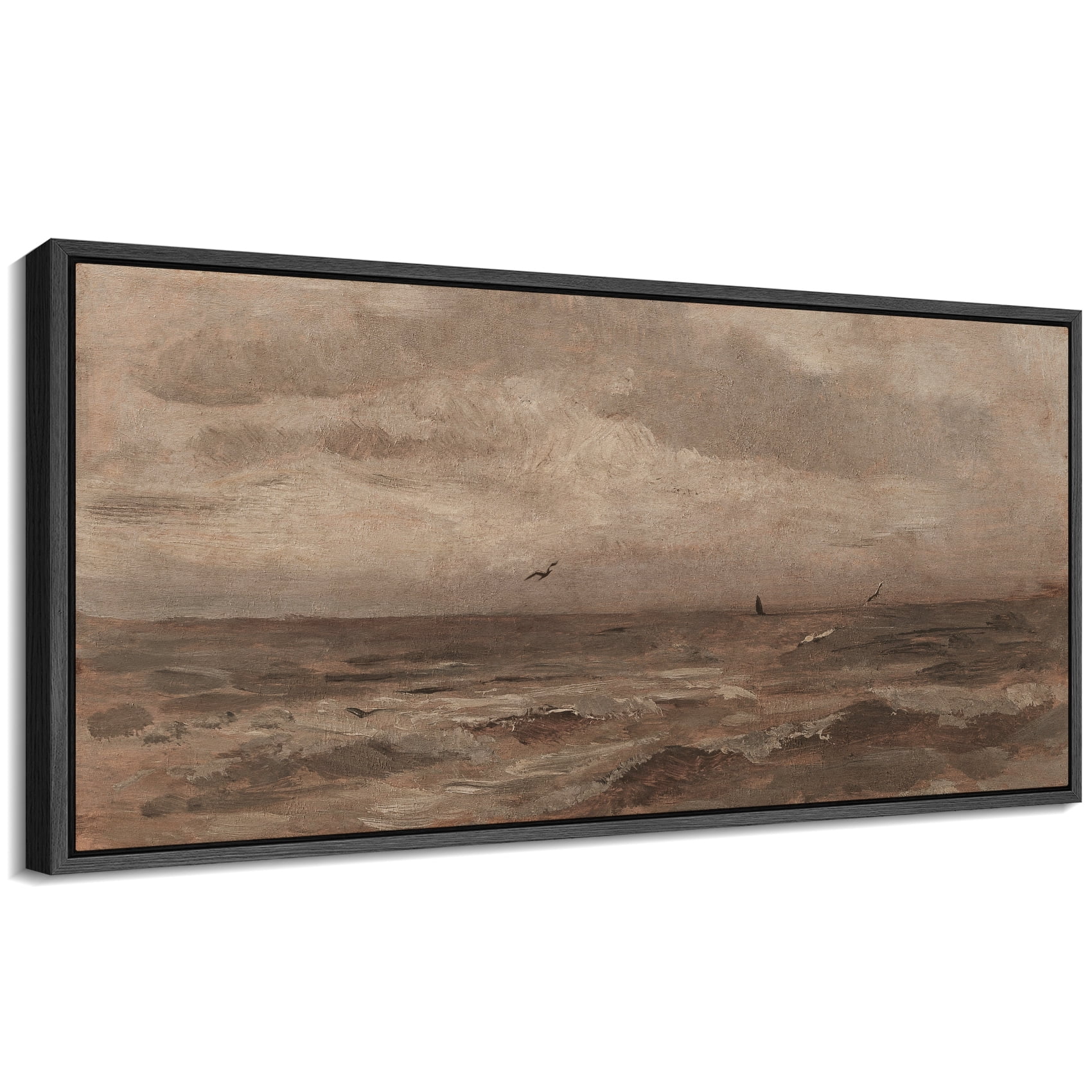 Large Framed Canvas Print Vintage Ocean Waves Under Moody Sky - Classic ...