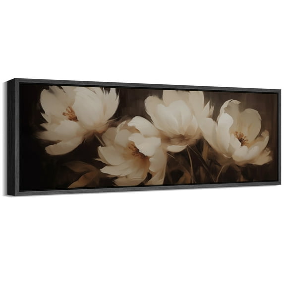 Large Framed Canvas Print Vintage Peony Blooms Wall Art Decorative Ready to Hang Painting for Living room Bedroom - 60"x20" Black Frame