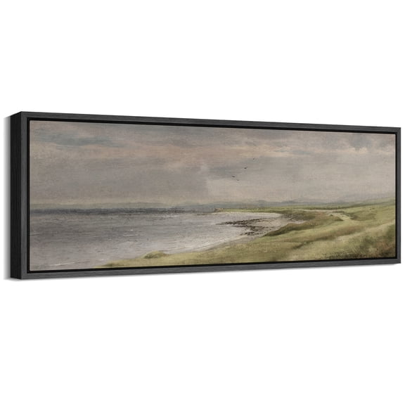 Large Framed Canvas Print Vintage Seaside Landscape with Moody Sky and Calm WatersWall Art Decorative Ready to Hang Painting for Living room Bedroom 60x20 inches Black Frame