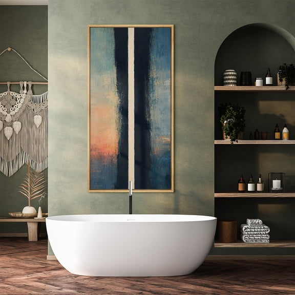 Large Framed Canvas Print Wall Art Blue Vertical Abstract Artwork Minimalist Modern Wall Pictures Decor for Living Room - 60"x30" Natural Frame