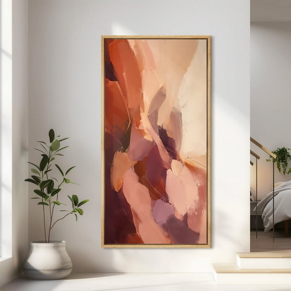 Large Framed Canvas Print Wall Art Blush Tone Abstract Artwork Contemporary Color Field Wall Pictures Decor for Living Room - 60"x30" Natural Frame