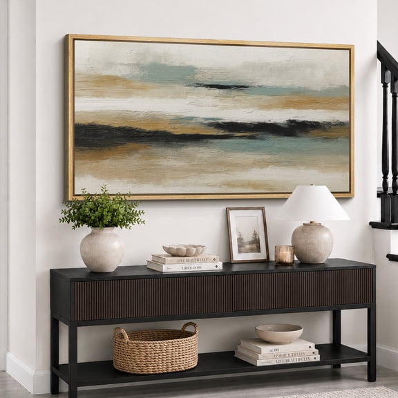 Large Framed Canvas Print Wall Art Coastal Horizon Abstract Artwork Contemporary Scenic Wall Pictures Decor for Living Room - 60"x30" Natural Frame