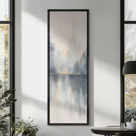 Large Framed Canvas Print Wall Art Misty Reflection Landscape Artwork Minimalist Nature Wall Pictures Decor for Living Room - 60"x20" Black Frame