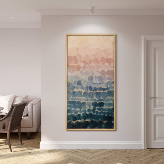 Large Framed Canvas Print Wall Art Soft Abstract Circle Artwork Pastel Modern Wall Pictures Decor for Living Room - 60"x30" Natural Frame