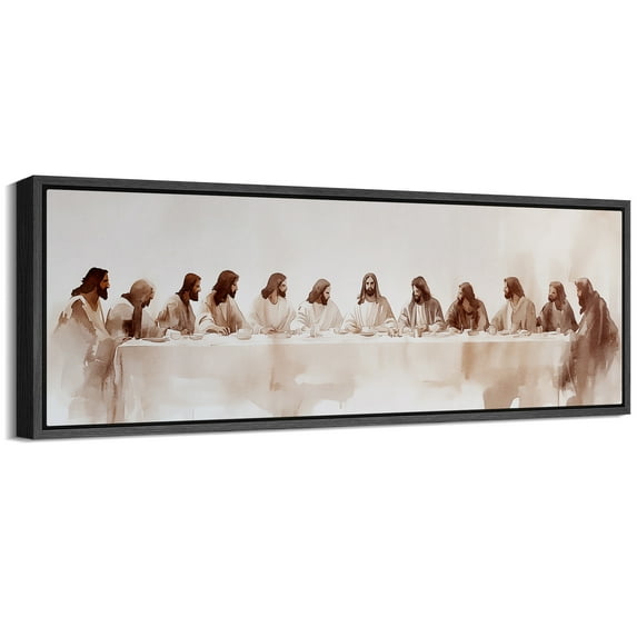 Large Framed Canvas Print Watercolor Last Supper Framed Canvas - Minimalist Religious Artwork Wall Art Decorative Ready to Hang Painting for Living room Bedroom - 60"x20" Black Frame