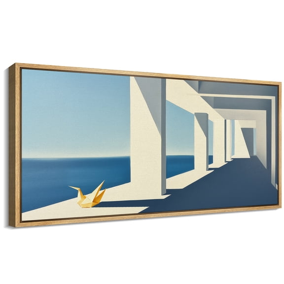 Large Framed Canvas Print White Metaphysics Architecture Wall Art Decorative Ready to Hang Painting for Living room Bedroom - 60"x30" Natural Frame