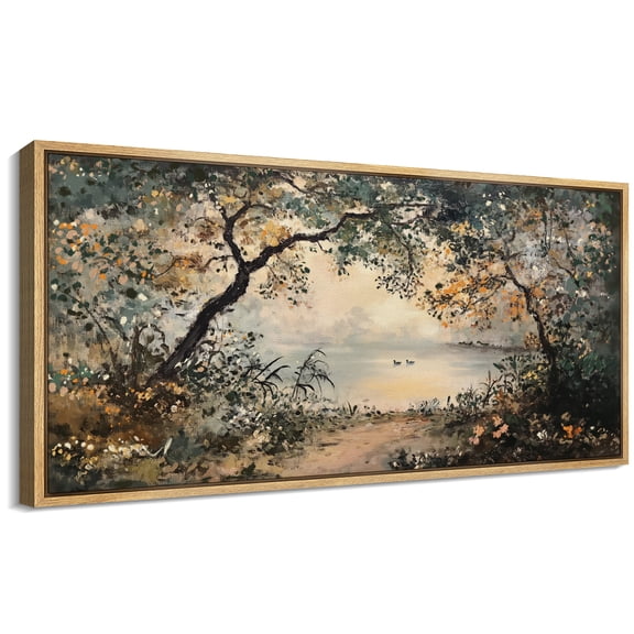 Large Framed Canvas Print White Rose Blossoms on BlueWall Art Decorative Ready to Hang Painting for Living room Bedroom 60x30 inches Natural Frame