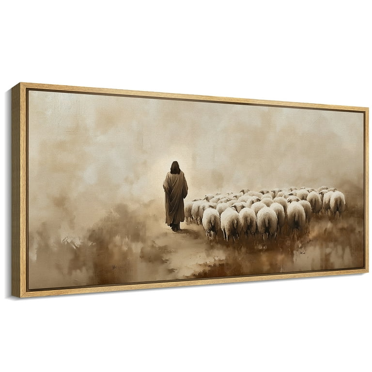 Tableau Décoratif 'Good Shepherd' - Paysage éthéré Avec Agneau, Style Canvas