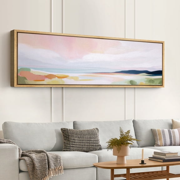 Large Framed Canvas Wall Art Abstract Country Field Landscape Print for Living Room Decoration - 60"x20" Natural Frame