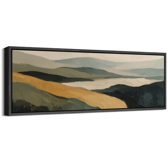Large Framed Canvas Wall Art Abstract Mountains Landscape Print for Living Room Decoration - 60"x20" Black Framed
