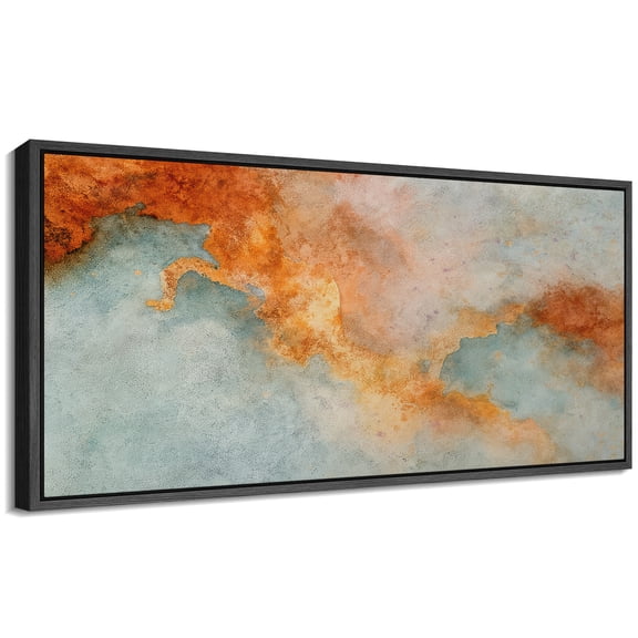 Large Framed Canvas Wall Art Abstract Orange Waves Print for Living Room Decoration - 60"x30" Black Framed