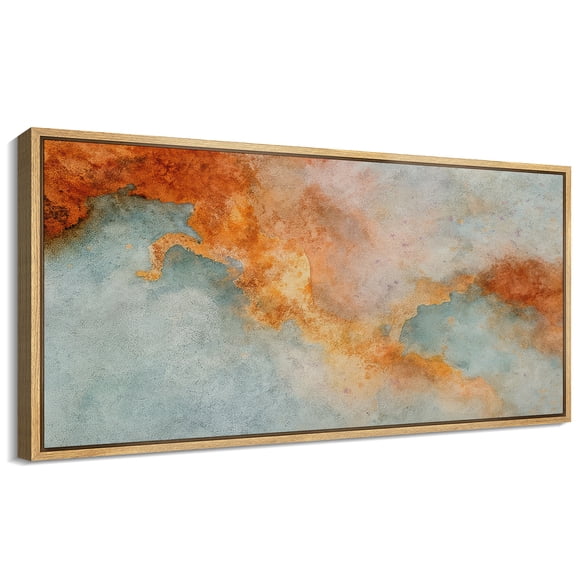 Large Framed Canvas Wall Art Abstract Orange Waves Print for Living Room Decoration - 60"x30" Natural Framed
