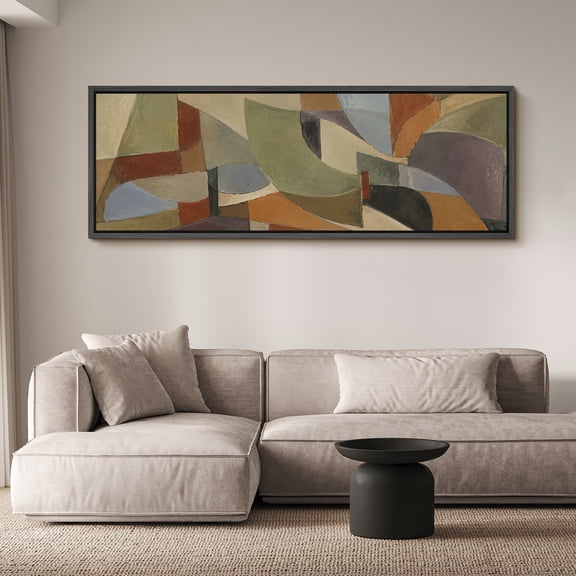 Large Framed Canvas Wall Art Contemporary Multicolor Abstract Geometric Print for Living Room Decoration - 60"x20" Black Frame