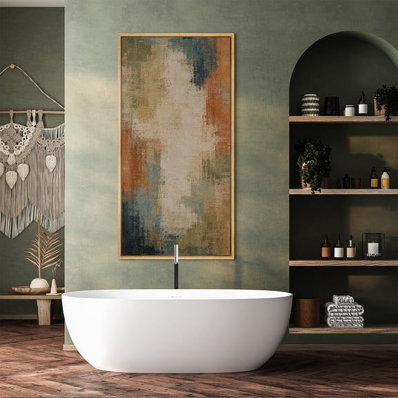 Large Framed Canvas Wall Art Earth Tone Abstract Print for Living Room Decoration - 60"x30" Natural Frame