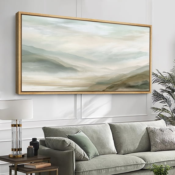 Large Framed Canvas Wall Art Minimalist Abstract Landscape Print for Living Room Decoration - 60"x30" Natural Frame