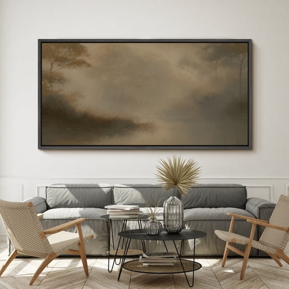 Large Framed Canvas Wall Art Moody Landscape Print for Living Room Decoration - 60"x30" Black Frame