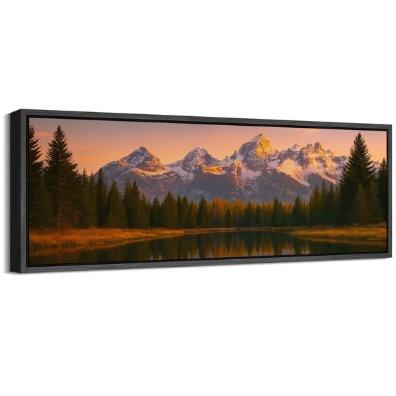 Large Framed Canvas Wall Art Nature Lake Mountain Landscape Print for Living Room Decoration - 60"x20" Black Framed