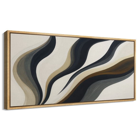 Large Framed Canvas Wall Art Netural Abstract Waves Print for Modern Living Room Decoration - 60"x30" Natural Framed