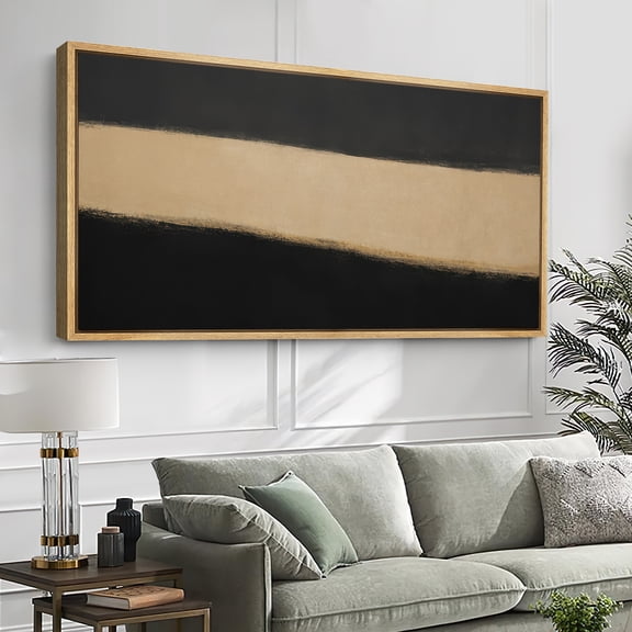 Large Framed Canvas Wall Art Neutral Abstract Modern Print for Living Room Decoration - 60"x30" Natural Frame