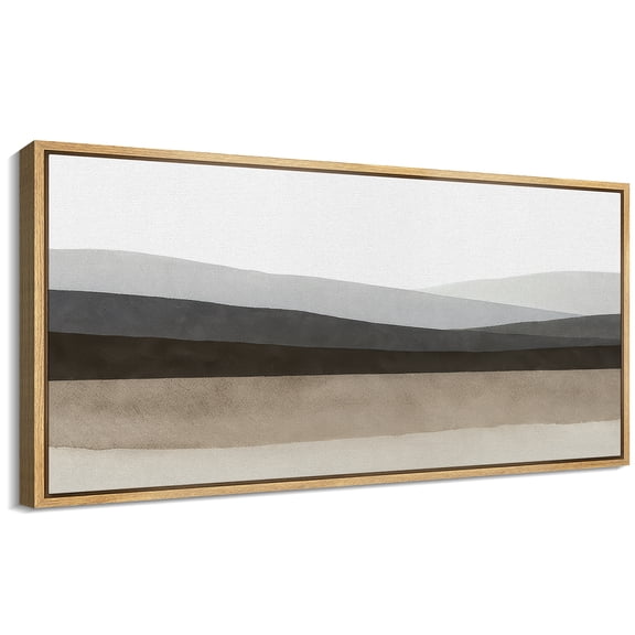 Large Framed Canvas Wall Art Neutral Abstract Mountain Landscape Print for Living Room Decoration - 60"x30" Natural Framed