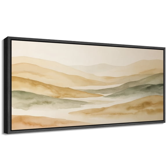 Large Framed Canvas Wall Art Neutral Abstract Mountains Scenery Print for Living Room Decoration - 60"x30" Black Framed