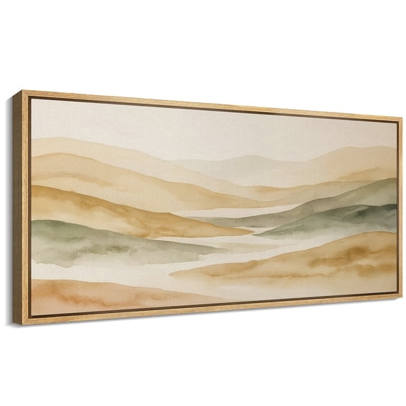 Large Framed Canvas Wall Art Neutral Abstract Mountains Scenery Print for Living Room Decoration - 60"x30" Natural Framed