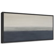 Large Framed Canvas Wall Art Neutral Abstract Ocean Print for Living Room Decoration - 60"x30" Black Framed
