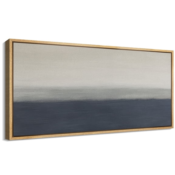 Large Framed Canvas Wall Art Neutral Abstract Ocean Print for Living Room Decoration - 60"x30" Natural Framed