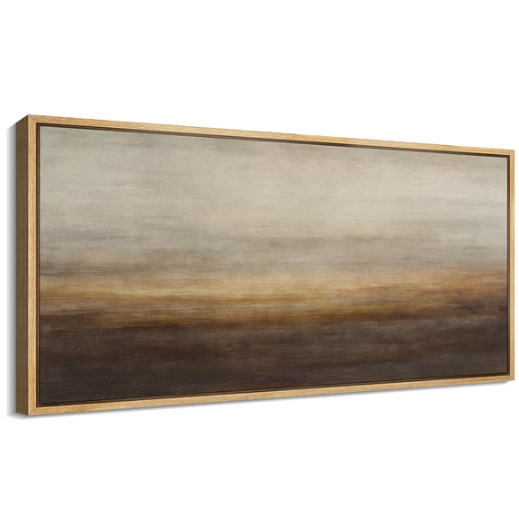 Large Framed Canvas Wall Art Neutral Brown Abstract Horizon Print for Modern Living Room Decoration - 60"x30" Natural Framed