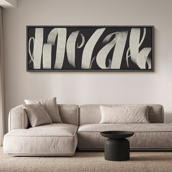 Large Framed Canvas Wall Art Print Bold Black and White Abstract Calligraphy Inspired Artwork for Living Room Decoration - 60"x20" Black Frame
