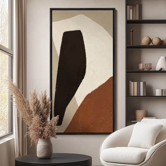 Large Framed Canvas Wall Art Print Bold Organic Forms Minimalist Abstract Composition in Black and Terracotta for Living Room Decoration - 60"x30" Black Frame