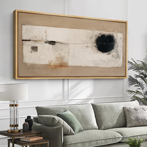 Large Framed Canvas Wall Art Print Minimalist White and Black Abstract Balance Composition for Living Room Decoration - 60"x30" Natural Frame