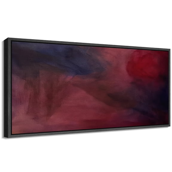 Large Framed Canvas Wall Art Retro Red Abstract Print for Modern Living Room Decoration - 60"x30" Black Framed
