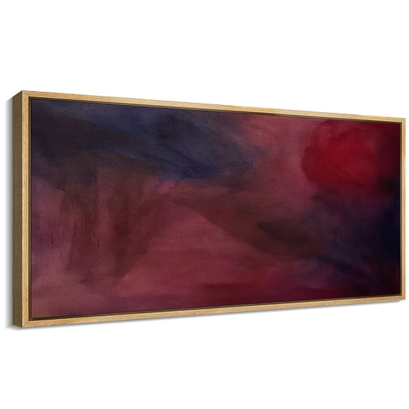 Large Framed Canvas Wall Art Retro Red Abstract Print for Modern Living Room Decoration - 60"x30" Natural Framed