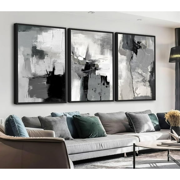 Large Framed Canvas Wall Art - Rustic Brown and White Abstract Pictures for Living Room Aesthetic Vintage Wall Decor Retro Prints for Bedroom Dinning Room Black Float Framed 16" X 24" X 3 pcs
