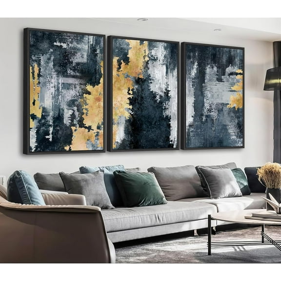 Large Framed Canvas Wall Art - Rustic Brown and White Abstract Pictures for Living Room Aesthetic Vintage Wall Decor Retro Prints for Bedroom Dinning Room Black Float Framed 16" X 24" X 3 pcs