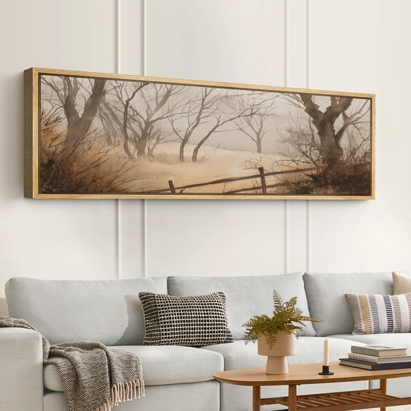 Large Framed Canvas Wall Art Rustic Country Landscape Print for Living Room Decoration - 60"x20" Natural Frame