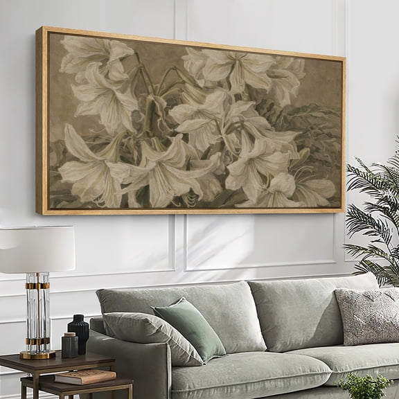 Large Framed Canvas Wall Art Rustic Floral Botanical Print for Living Room Decoration - 60"x30" Natural Frame
