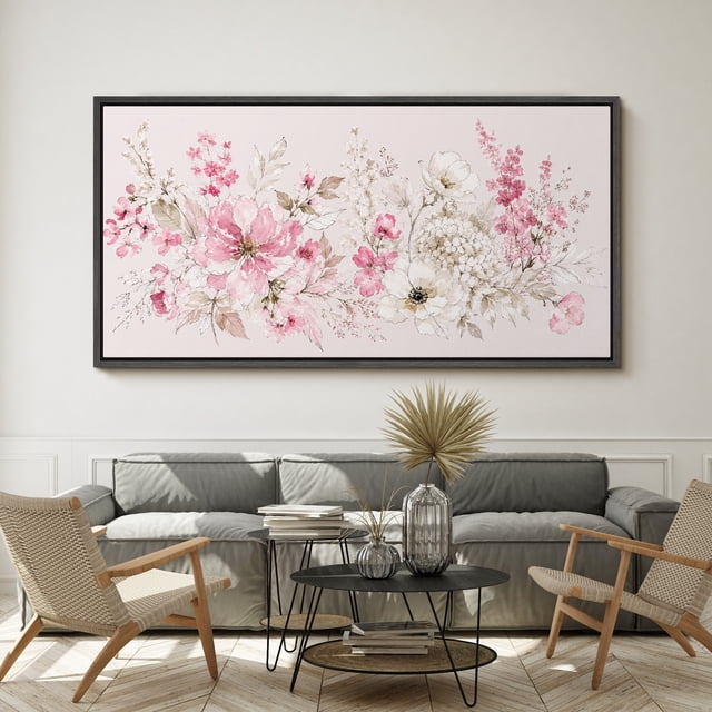 Large Framed Canvas Wall Art Soft Blush Pink Watercolor Flower Print ...