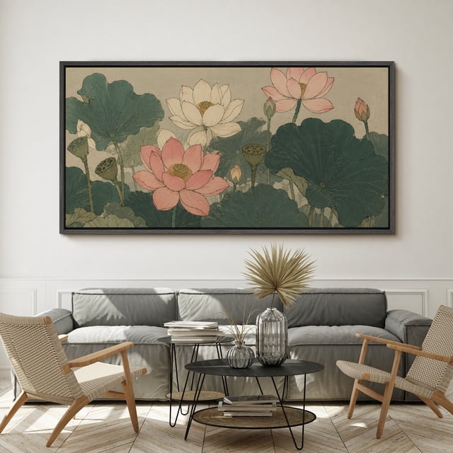 Large Framed Canvas Wall Art Traditional Chinese Lotus Floral Print for ...