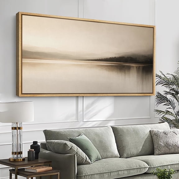Large Framed Canvas Wall Art Vintage Abstract Landscape Print for Living Room Decoration - 60"x30" Natural Frame
