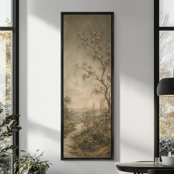 Large Framed Canvas Wall Art Vintage Cherry Blossom Tree Landscape Print for Living Room Decoration - 60"x20" Black Frame