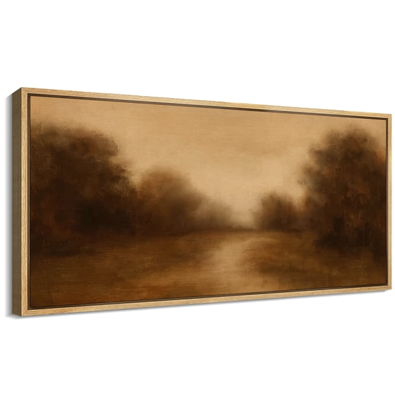 Large Framed Canvas Wall Art Vintage Countryside Landscape Print for Rustic Living Room Decoration - 60"x30" Natural Framed