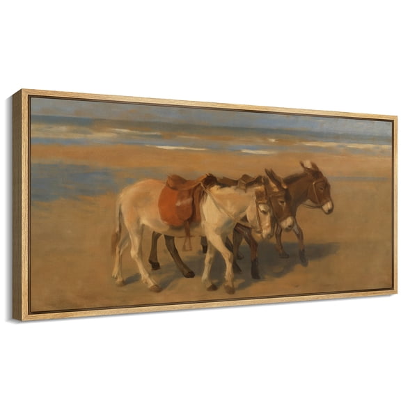 Large Framed Canvas Wall Art Vintage Horse Print for Rustic Living Room Decoration - 60"x30" Natural Framed