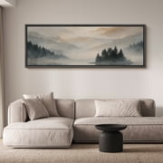 Large Framed Canvas Wall Art Vintage Mountain Lake Landscape Print for Living Room Decoration - 60"x20" Black Frame