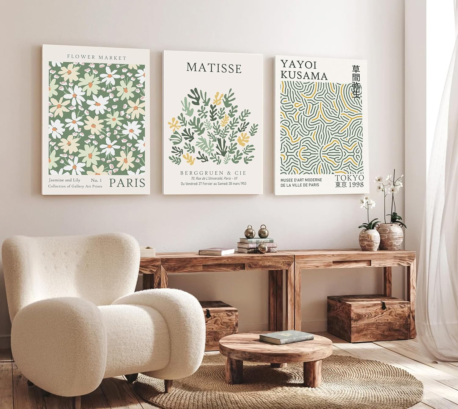 Sage Green Botanical Canvas Wall Art Set for Kids, 18" x 24"