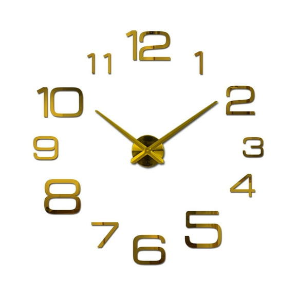 Large Frameless DIY Wall Clock Kit - 40-48 Inch Adjustable 3D Mirror Number Stickers, Silent Quartz Movement for Living Room, Bedroom, Office Decor (Gold, 100-120cm)